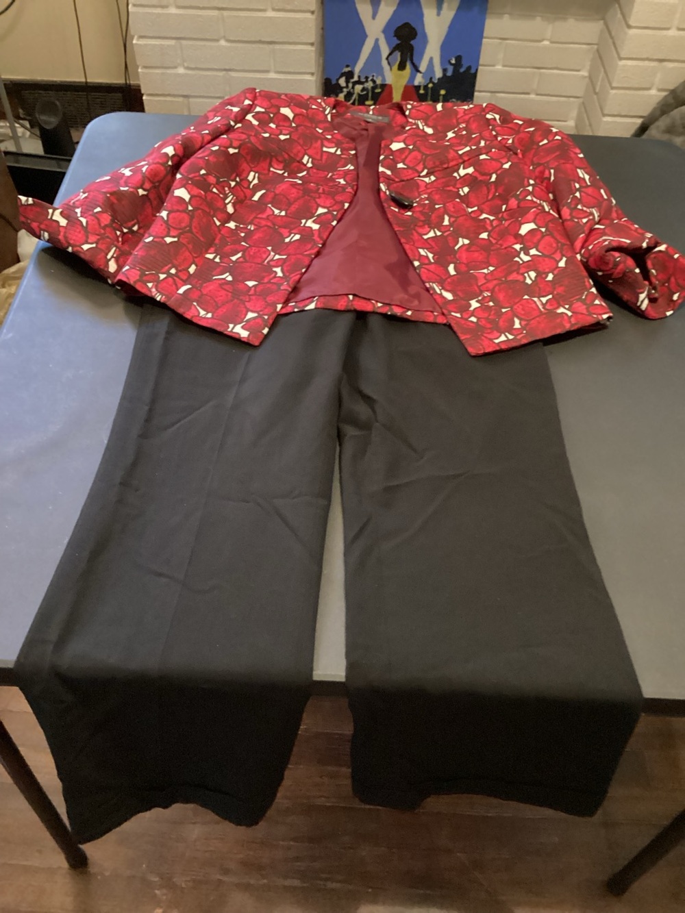 Red Floral Jacket with Black Dress Pants